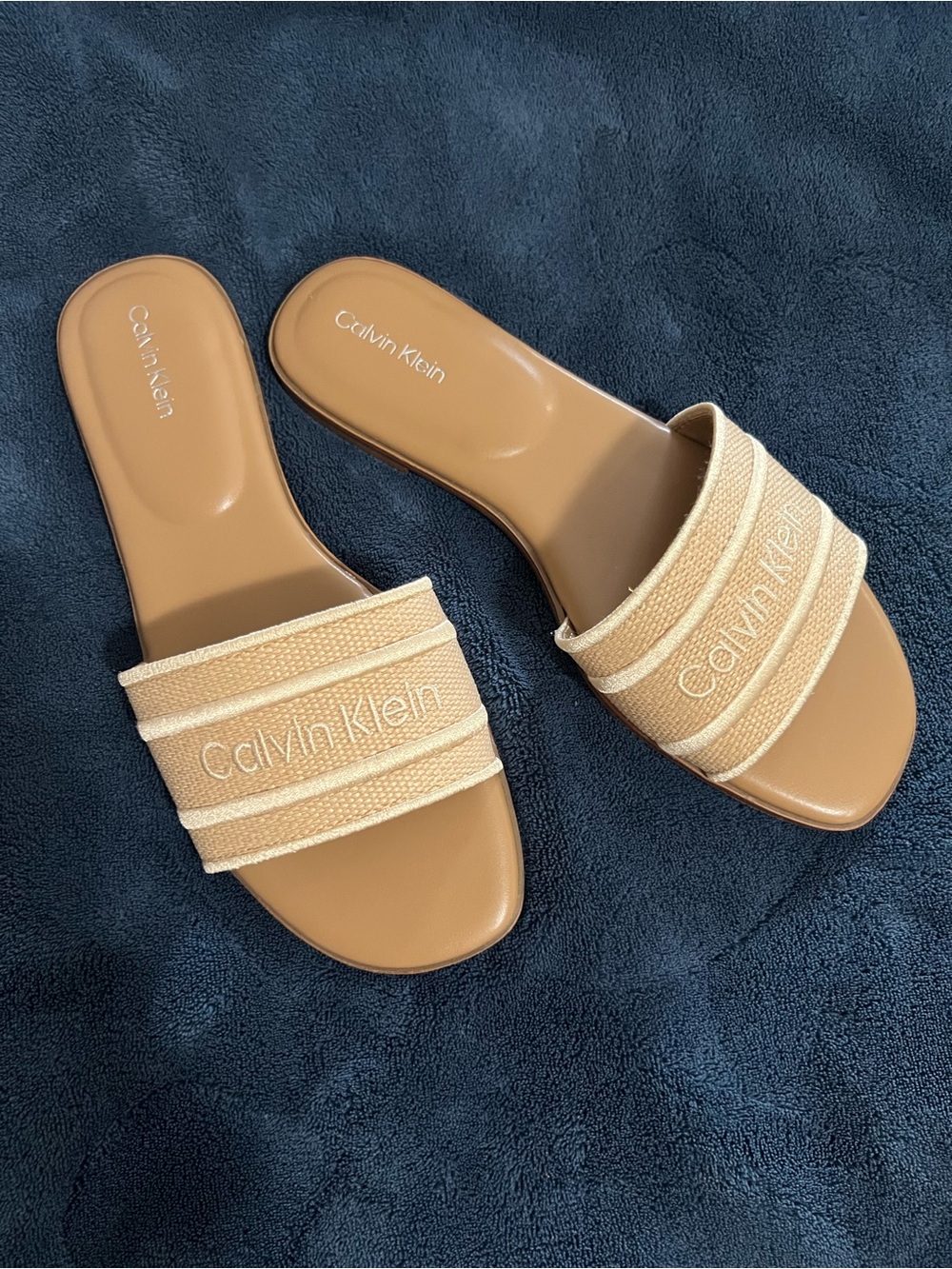 NIB Calvin Klein Beige Slide Sandals MSRP $79